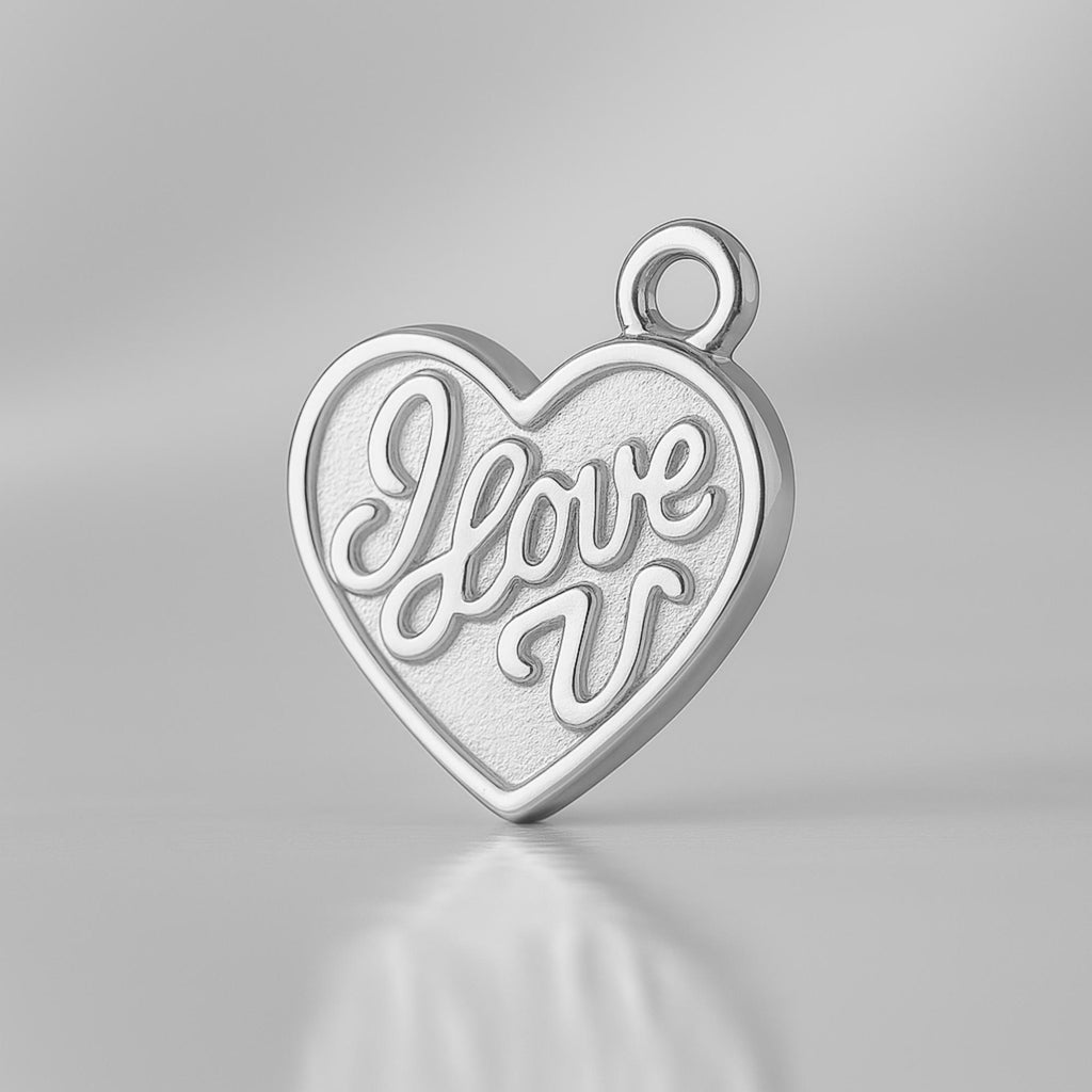 9ct White Gold - I Love U Heart Charm