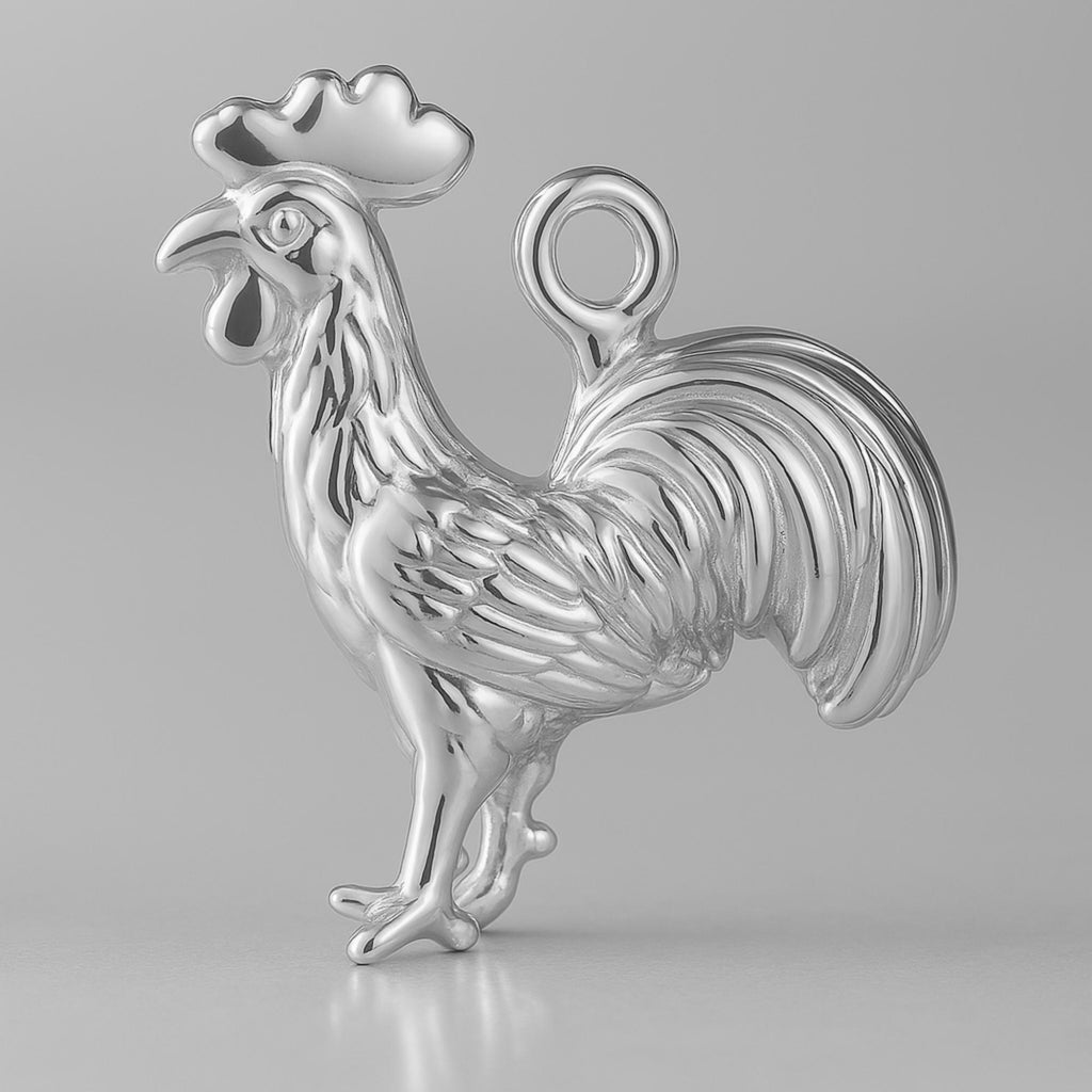 9ct White Gold - Barn Rooster Charm