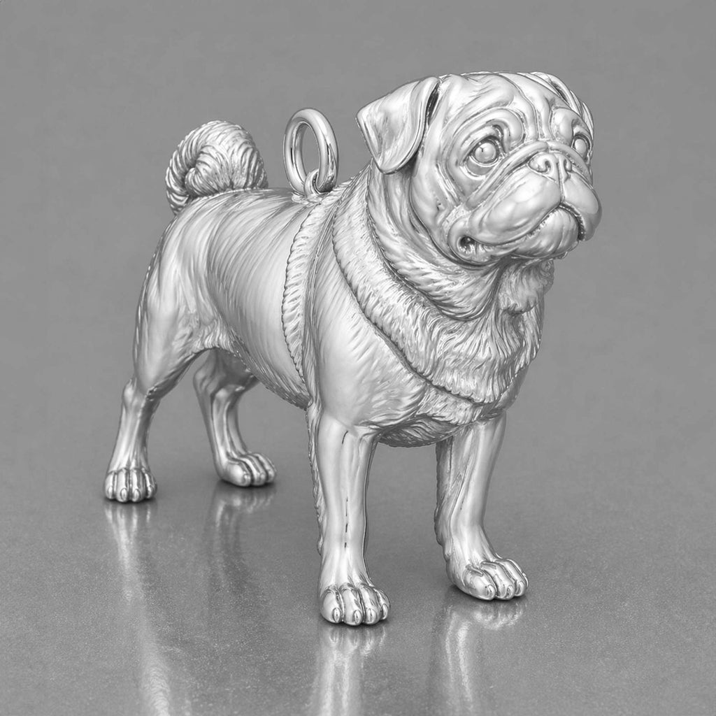 9ct White Gold - Pug Dog Charm