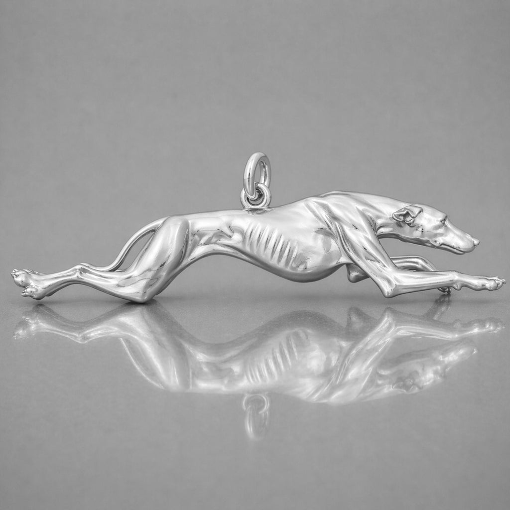 18ct White Gold - Running Greyhound Dog Charm
