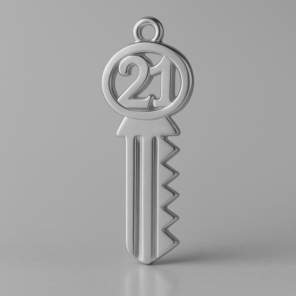 9ct White Gold - Vintage 21 House Key Charm