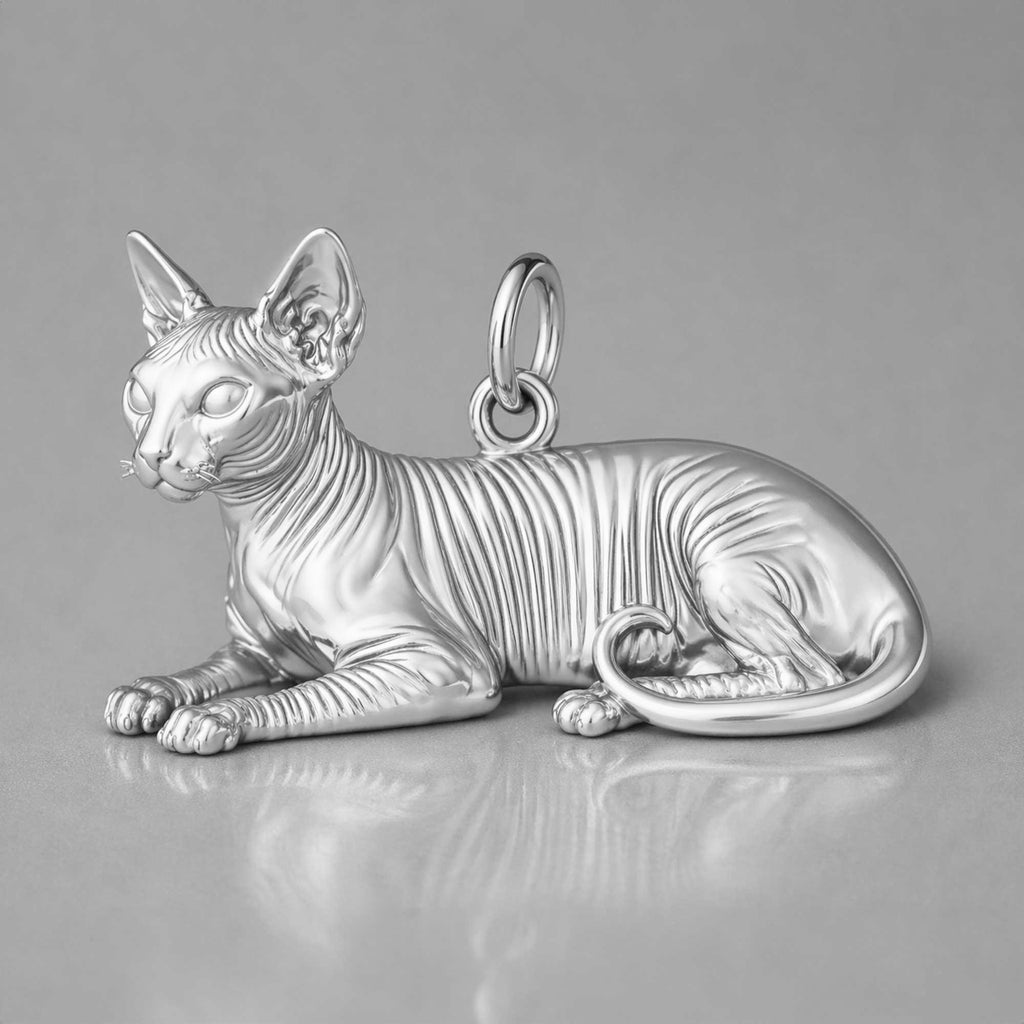 9ct White Gold - Sphynx Cat Charm