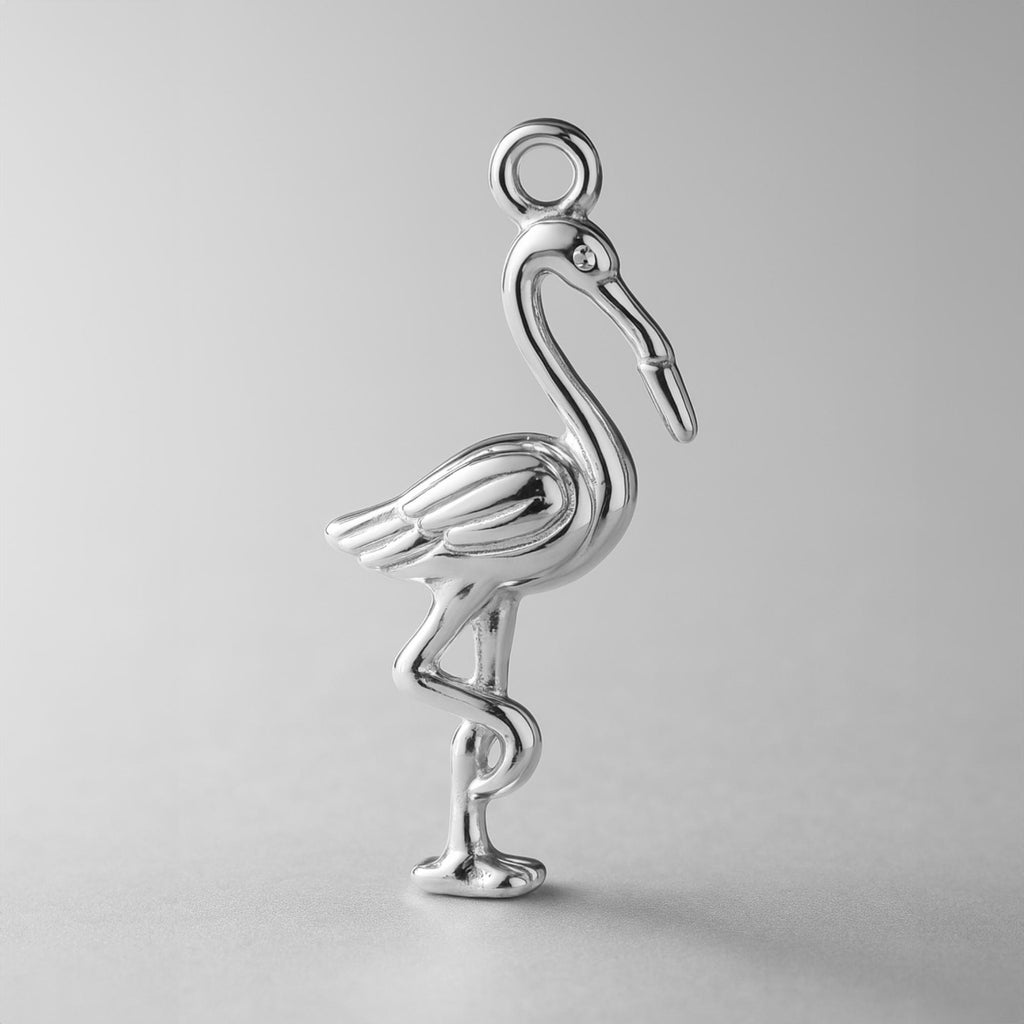 9ct White Gold - American Flamingo Charm