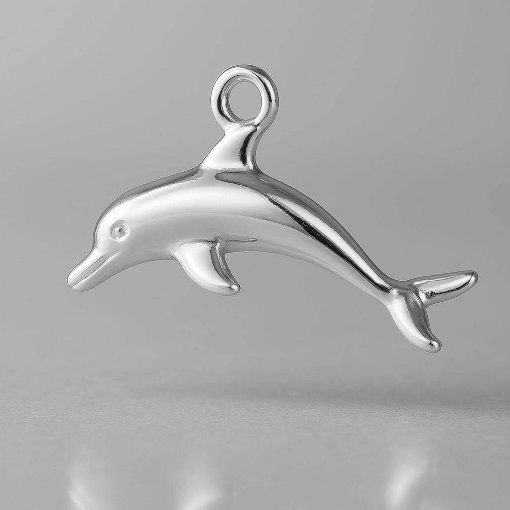 9ct White Gold - Gliding Dolphin Charm