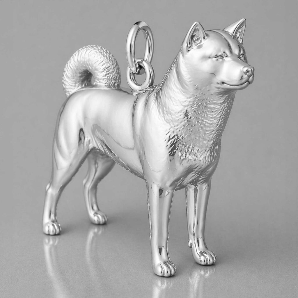 9ct White Gold - Akita Dog Charm