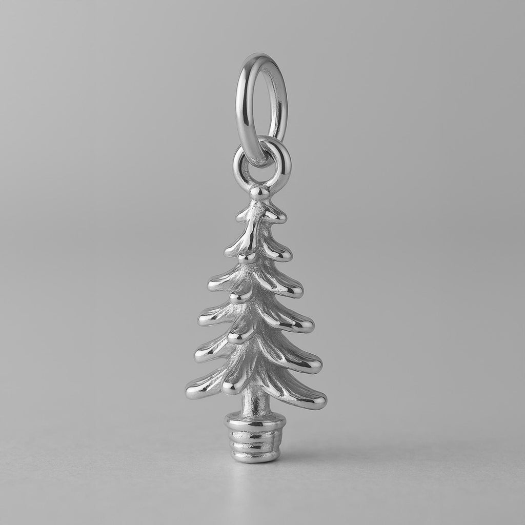 9ct White Gold - Potted Fir Christmas Tree Charm