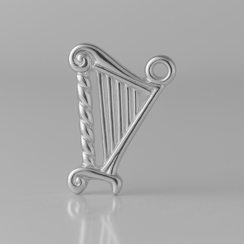 9ct White Gold - Twisted Rope Harp Charm