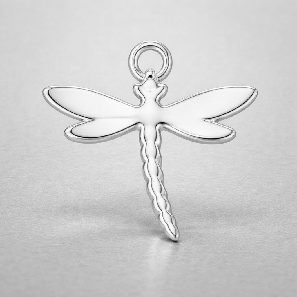 9ct White Gold - Dragonfly Silhouette Charm