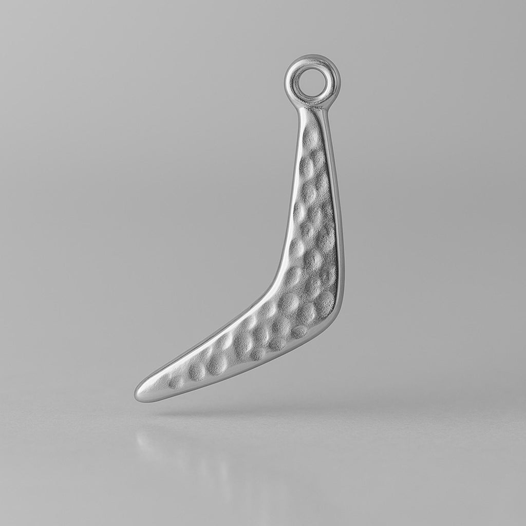 9ct White Gold - Textured Boomerang Charm