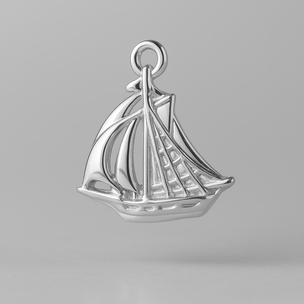 18ct White Gold - Sailing Schooner Charm