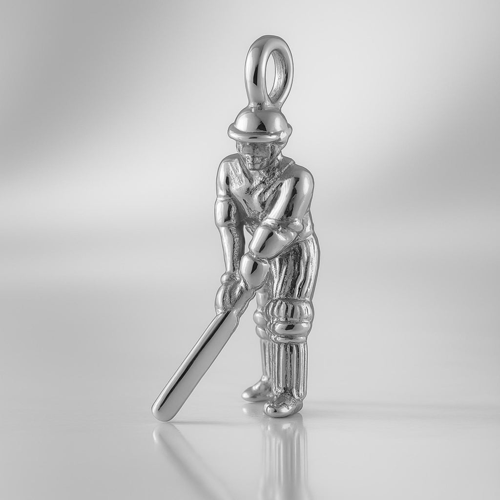18ct White Gold - Cricket Batsman Charm