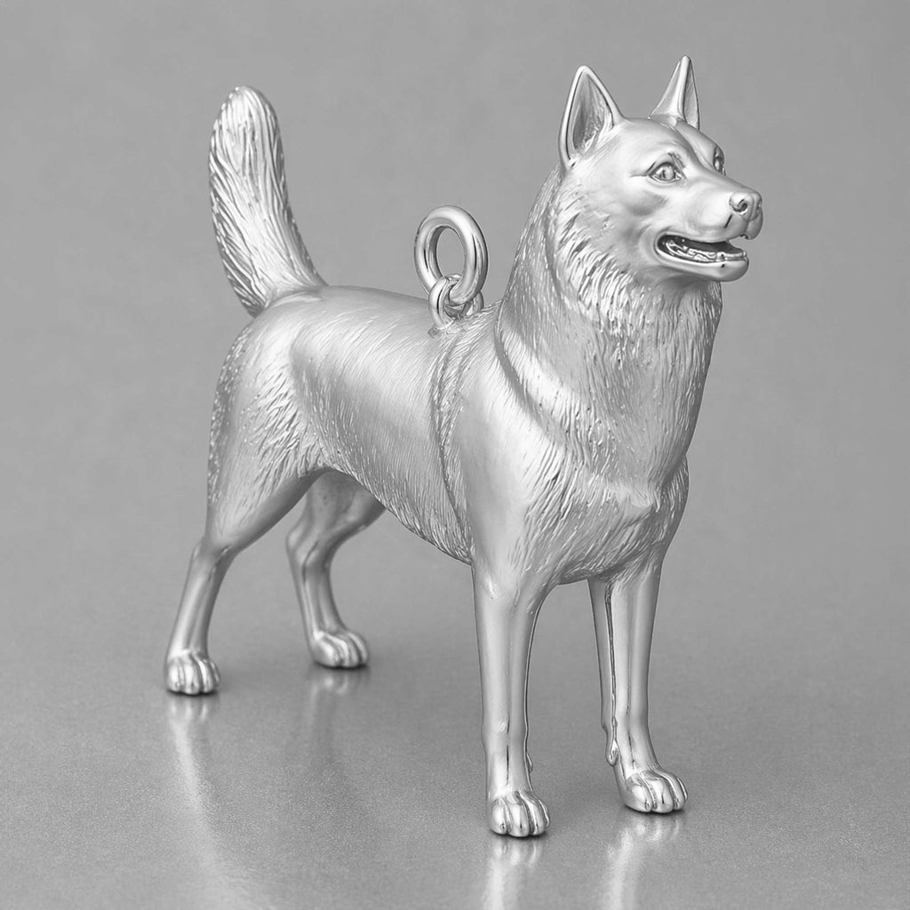 18ct White Gold - Siberian Husky Dog Charm