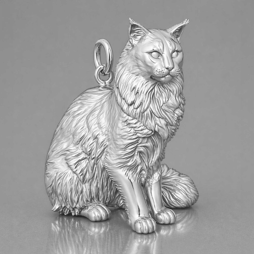 9ct White Gold - Maine Coon Cat Charm