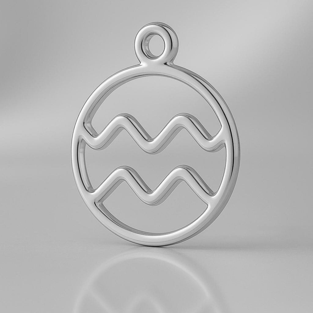 18ct White Gold - Aquarius Zodiac Round Charm