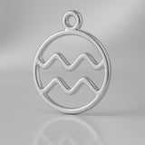 18ct White Gold - Aquarius Zodiac Round Charm