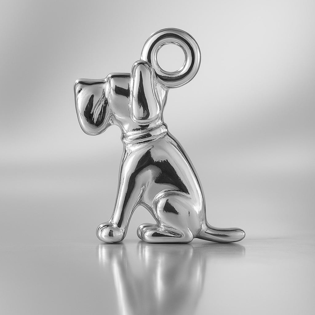 9ct White Gold - Sitting Hound Dog Charm