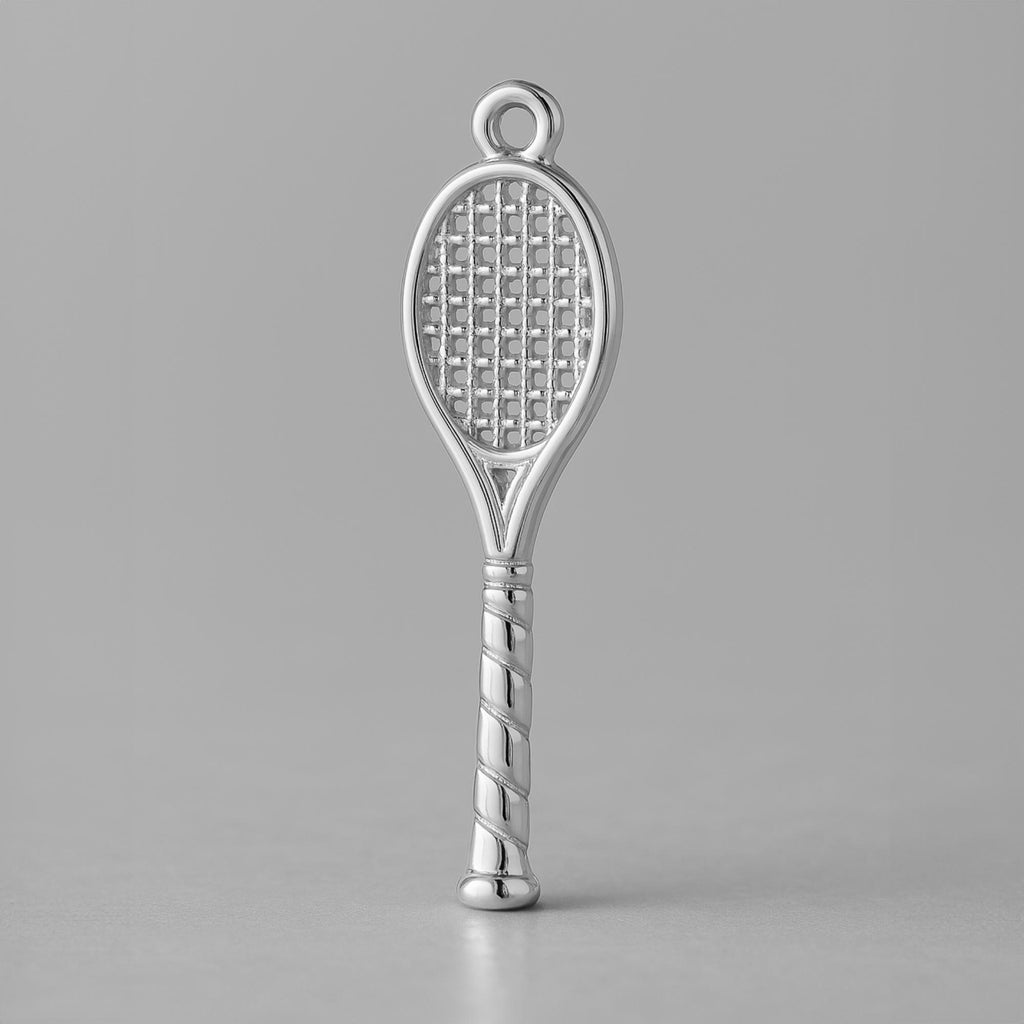 9ct White Gold - Open Weave Tennis Racket Charm