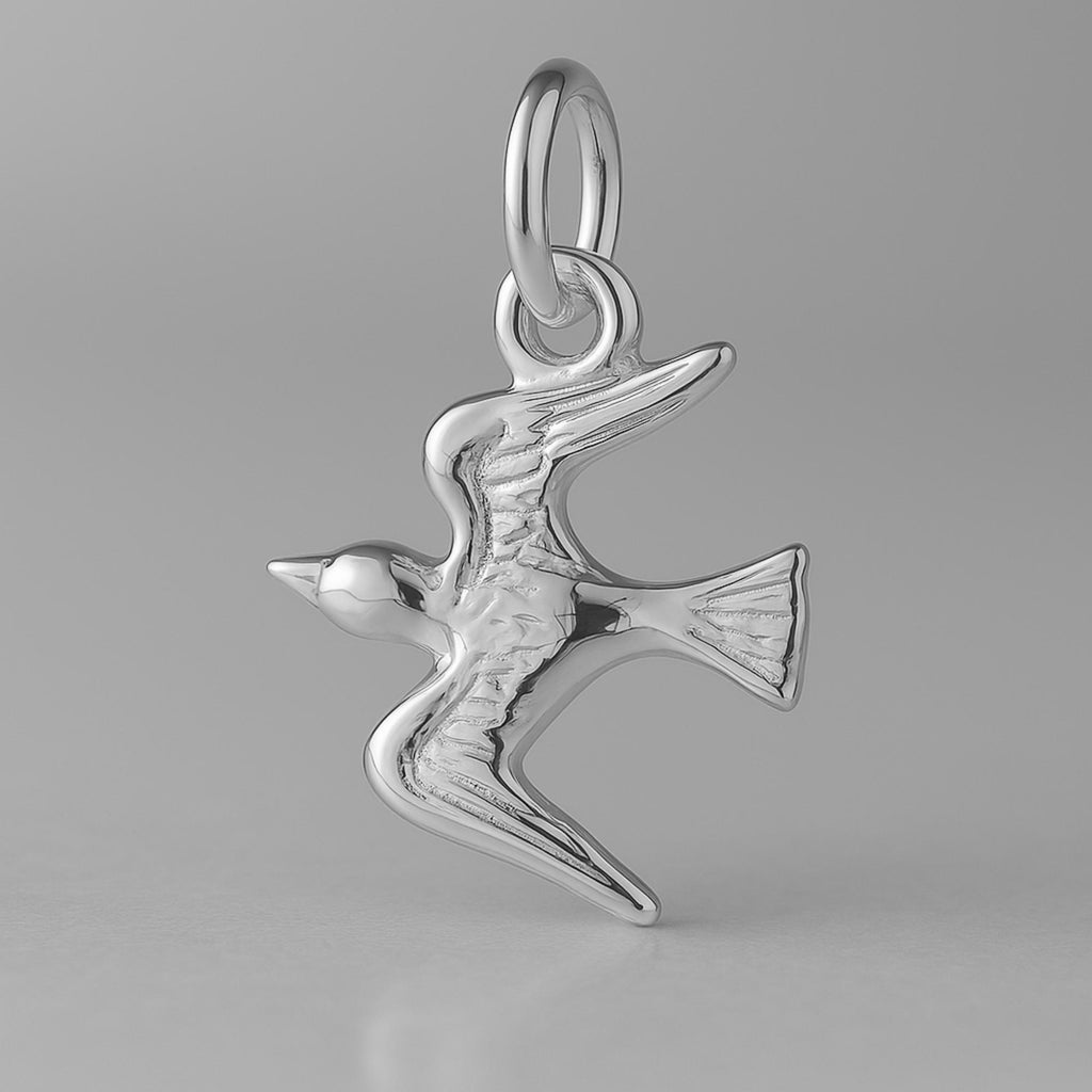 9ct White Gold - Flying Swallow Charm