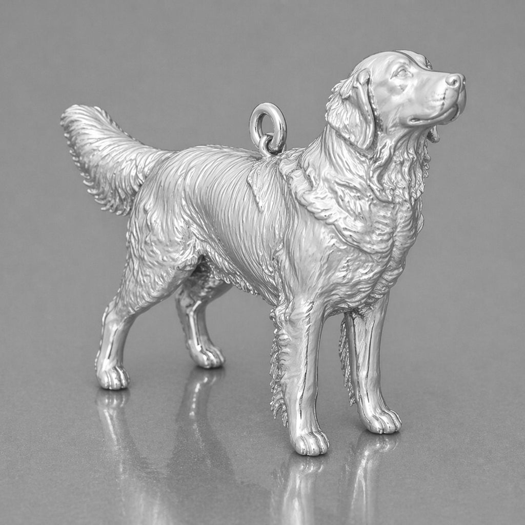 18ct White Gold - Golden Retriever Dog Charm