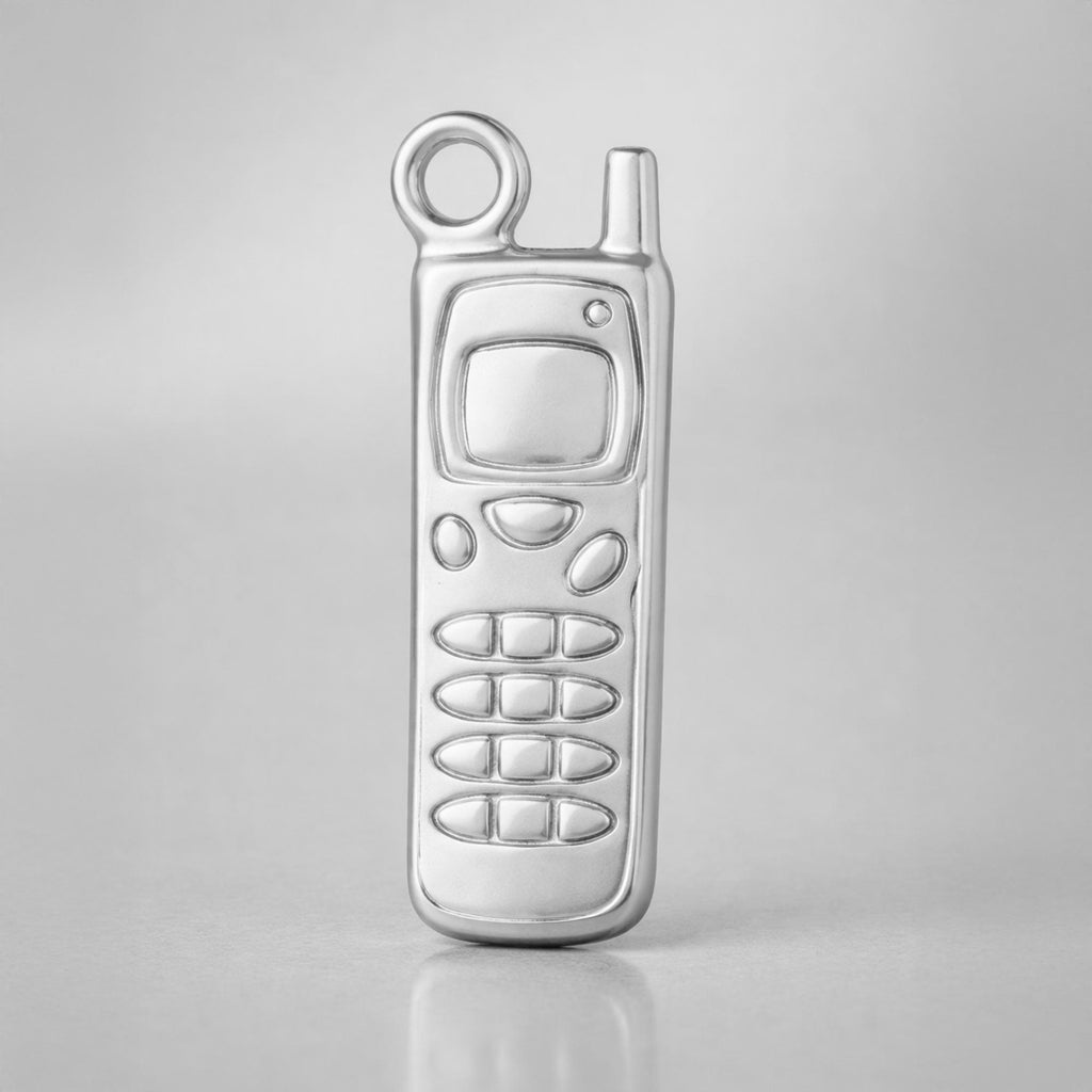 18ct White Gold - Retro Brick Phone Charm
