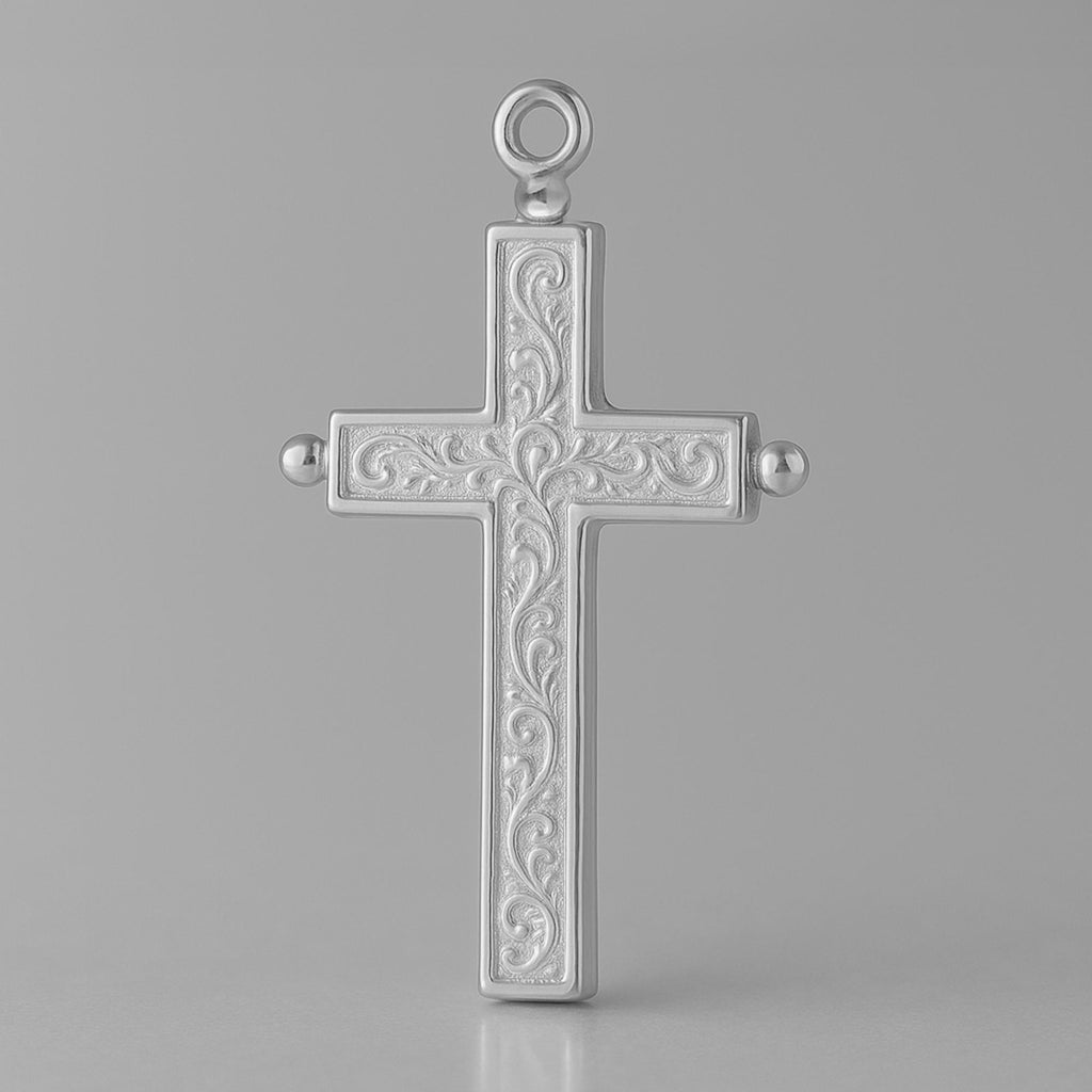 9ct White Gold - Embossed Ball Tip Crucifix Charm