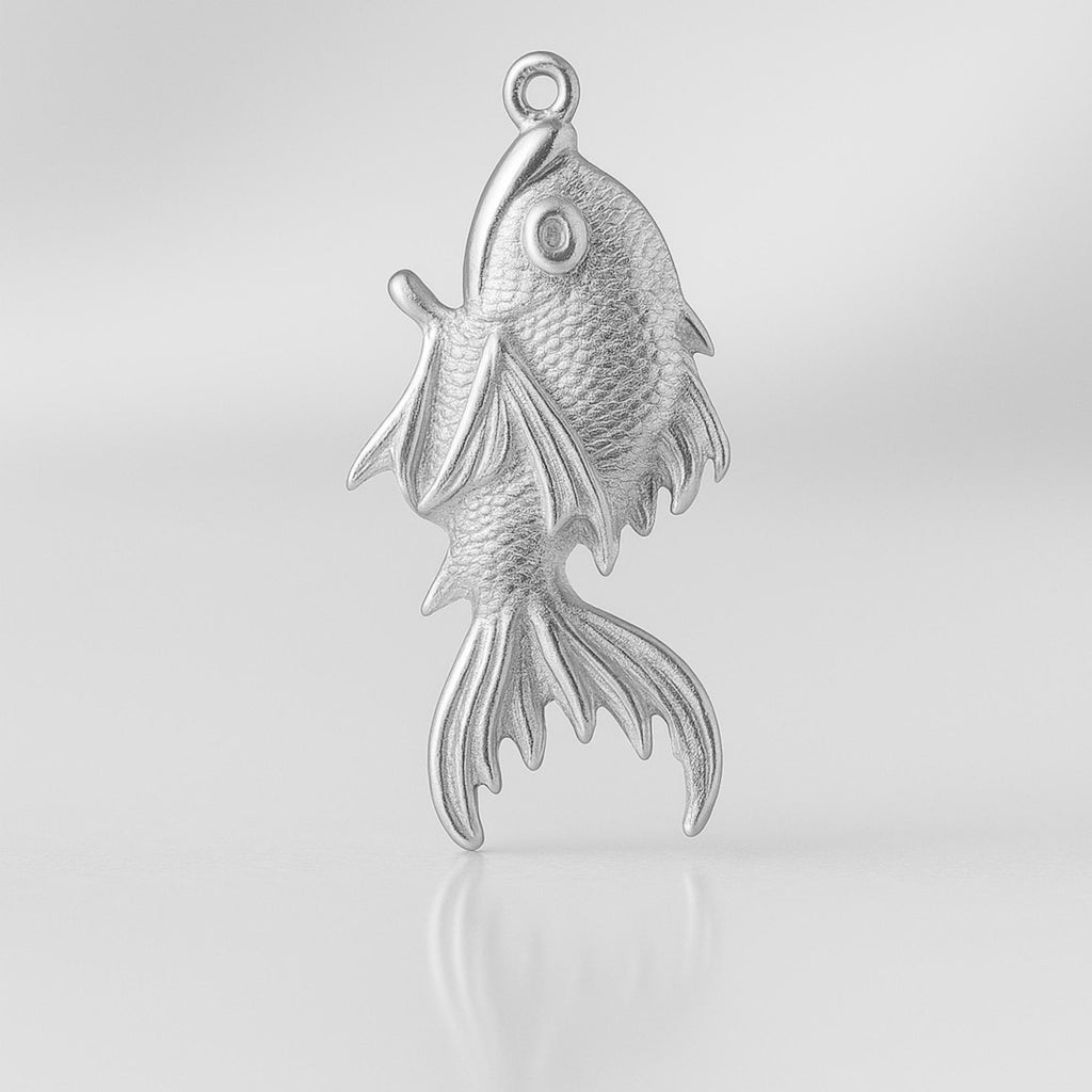 9ct White Gold - Leaping Koi Fish Charm