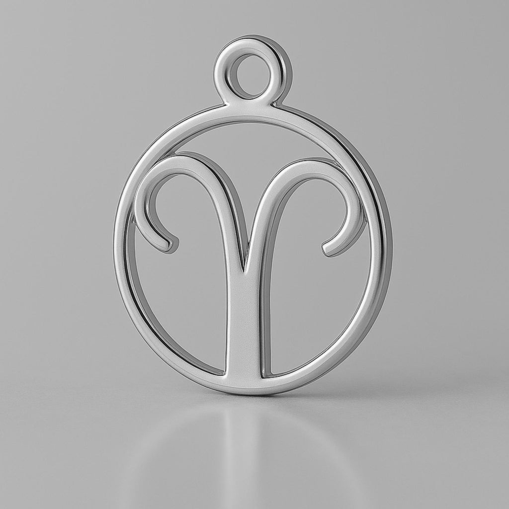 9ct White Gold - Aries Zodiac Round Charm