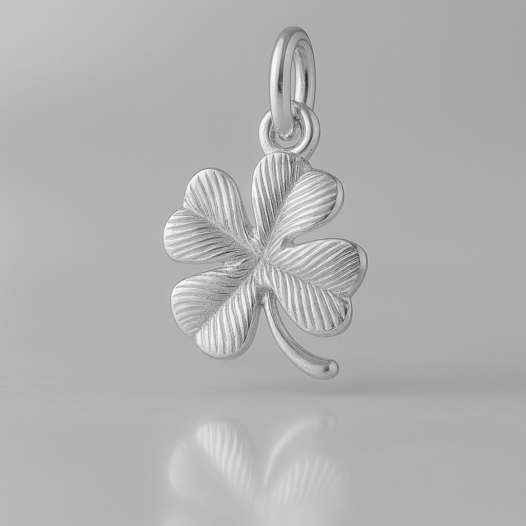 9ct White Gold - Ornate Four-Leaf Clover Charm
