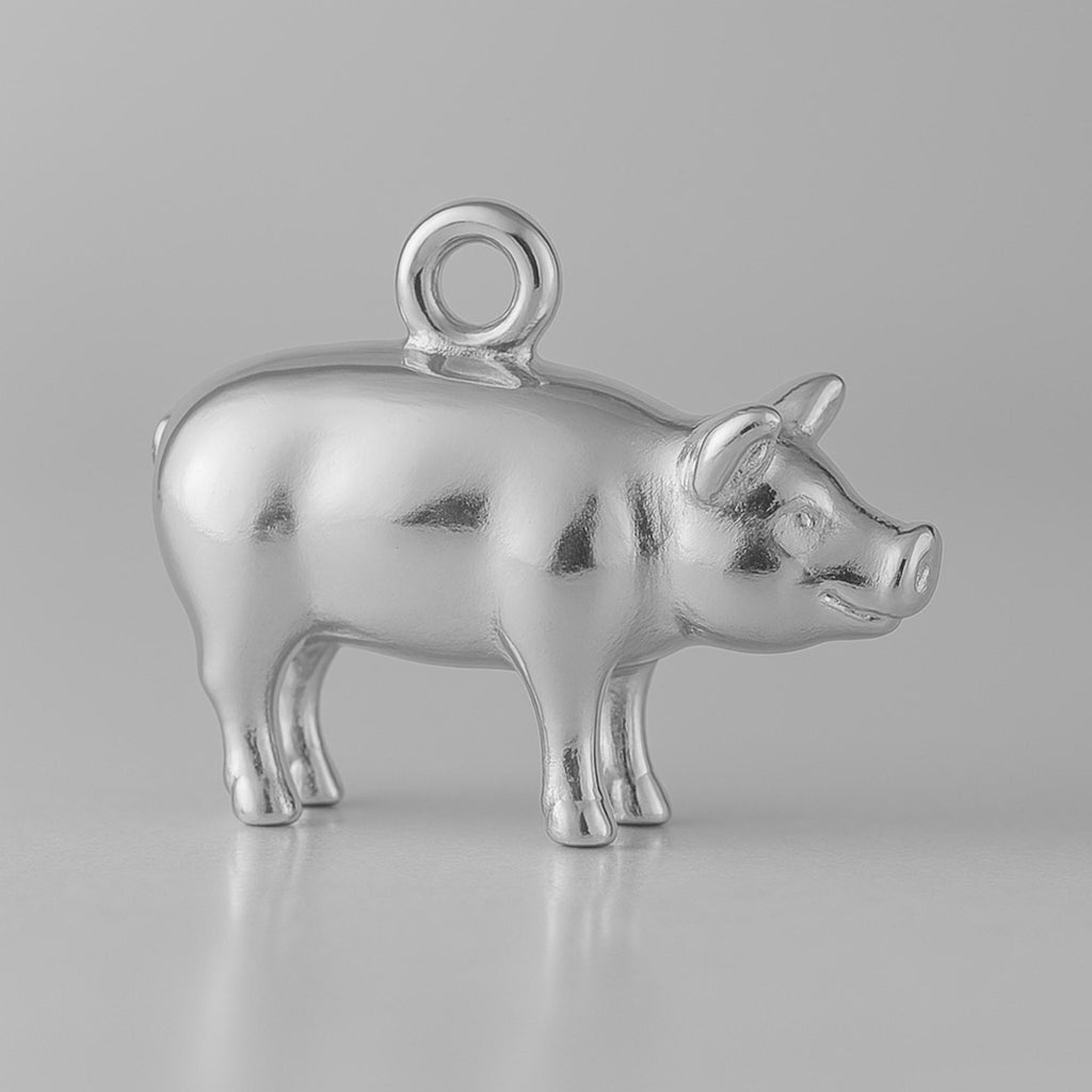 18ct White Gold - Farmyard Pig Charm