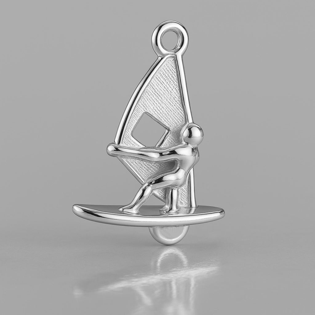 9ct White Gold - Beach Windsurfer Charm