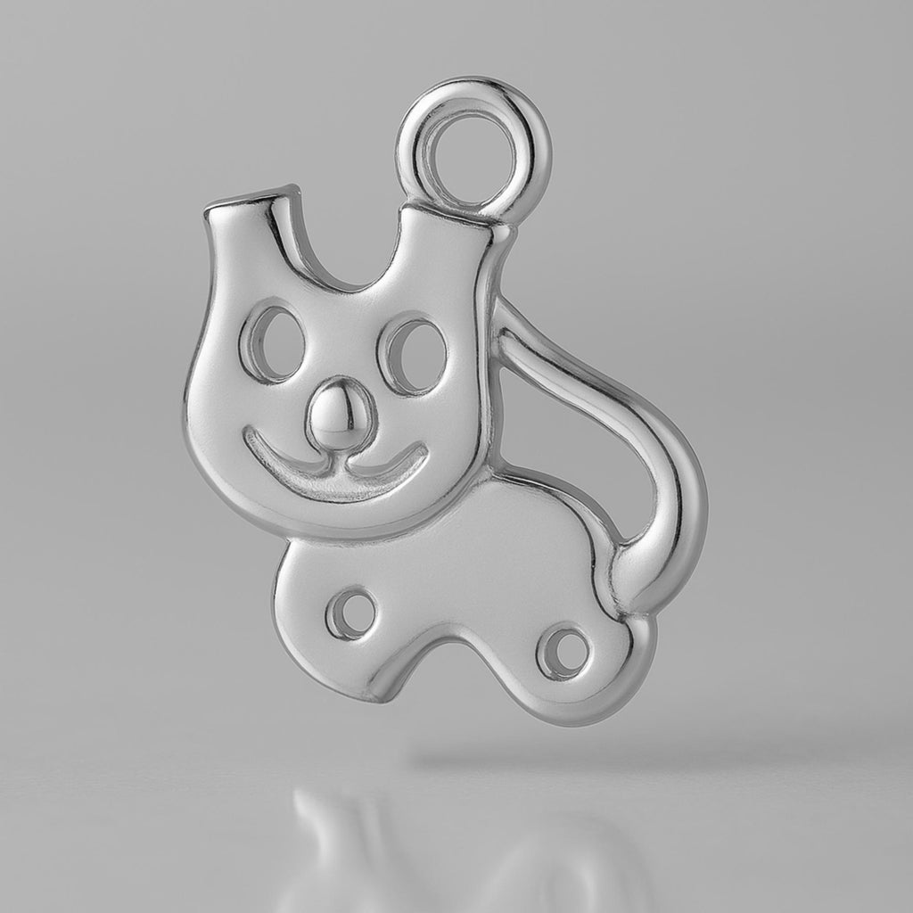 18ct White Gold - Cartoon Cat Charm