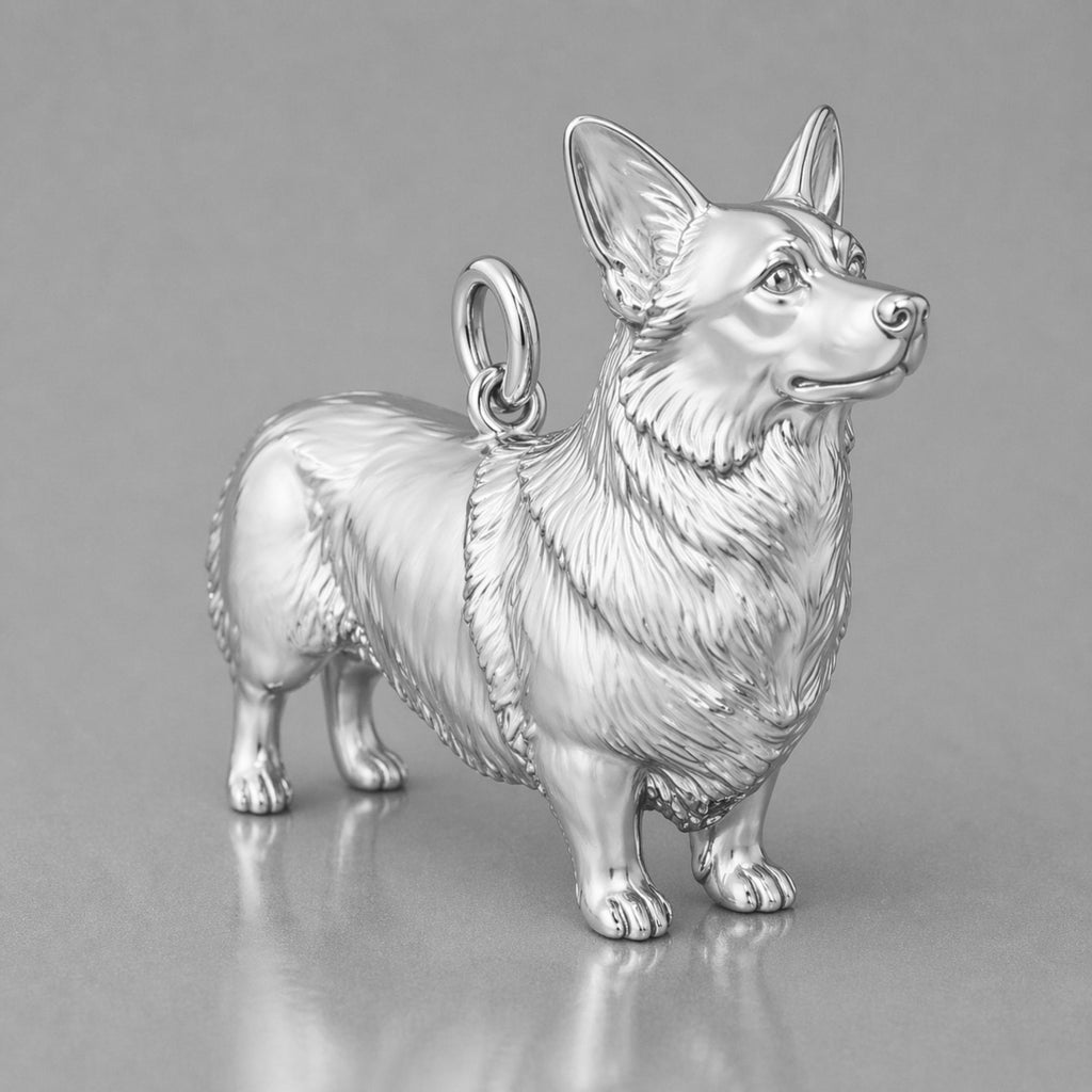 9ct White Gold - Pembroke Welsh Corgi Dog Charm