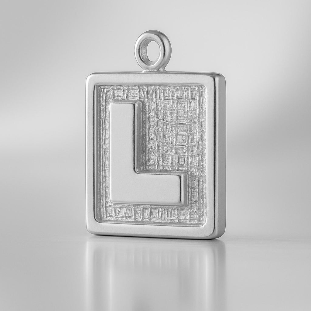 18ct White Gold - L Plate Charm