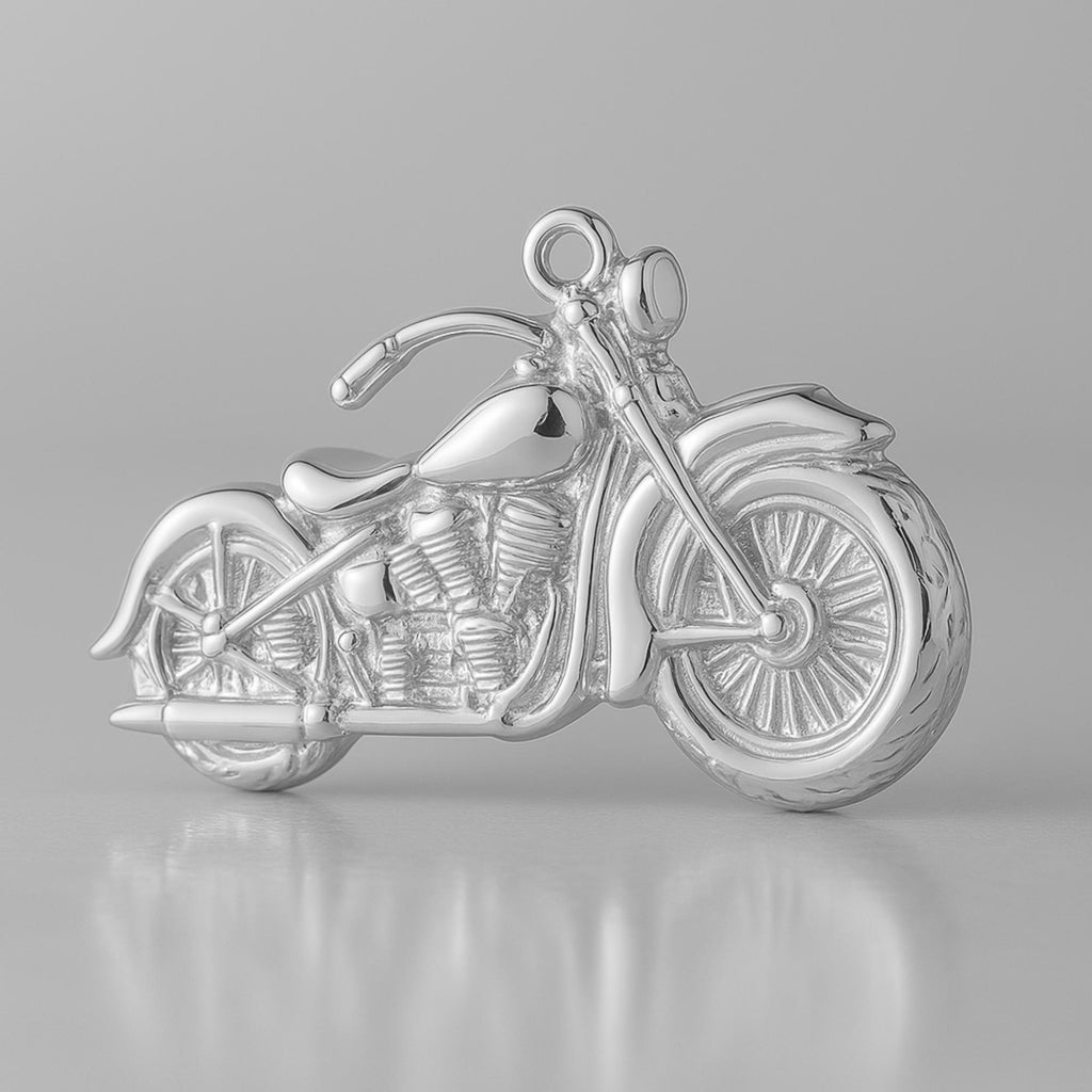 9ct White Gold - Harley Motorbike Charm