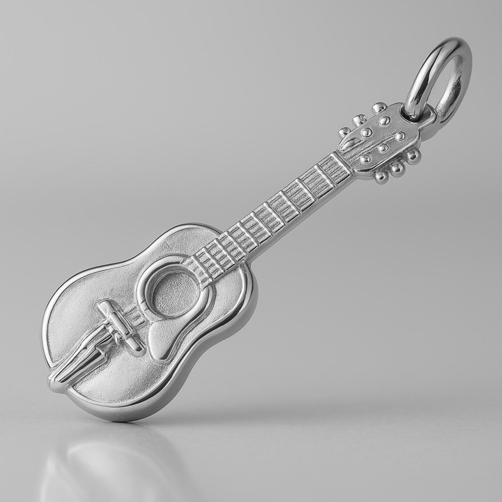 9ct White Gold - Acoustic Guitar Charm