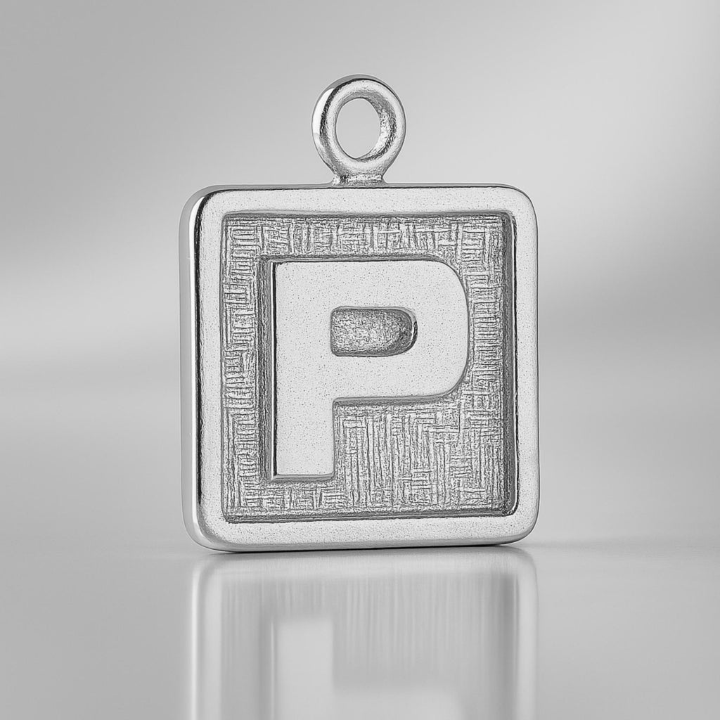 9ct White Gold - P Plate Charm
