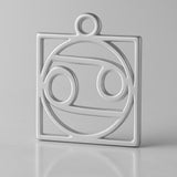 9ct White Gold - Cancer Zodiac Square Charm