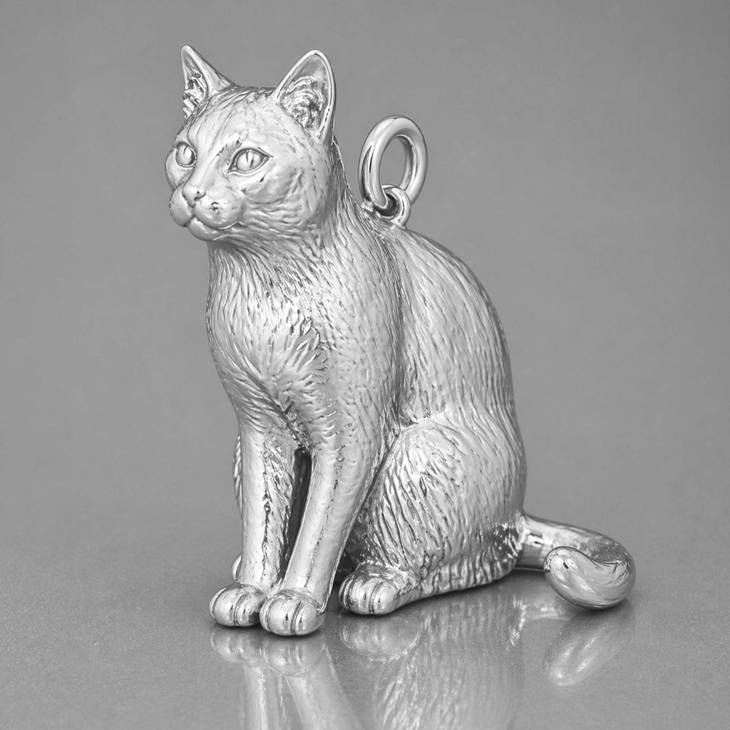 9ct White Gold - Russian Blue Cat Charm