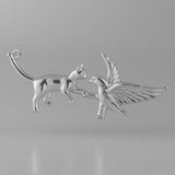 9ct White Gold - Cat VS Eagle Charm