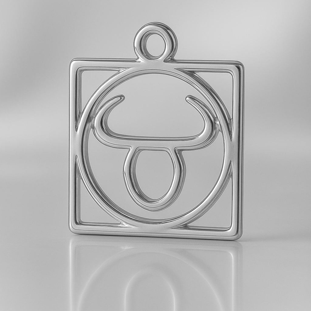 9ct White Gold - Taurus Zodiac Square Charm