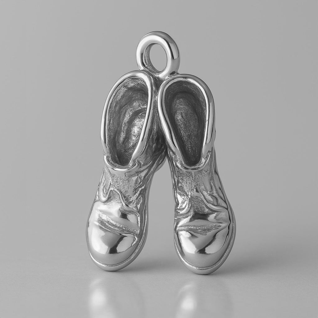18ct White Gold - Rustic Work Boots Charm