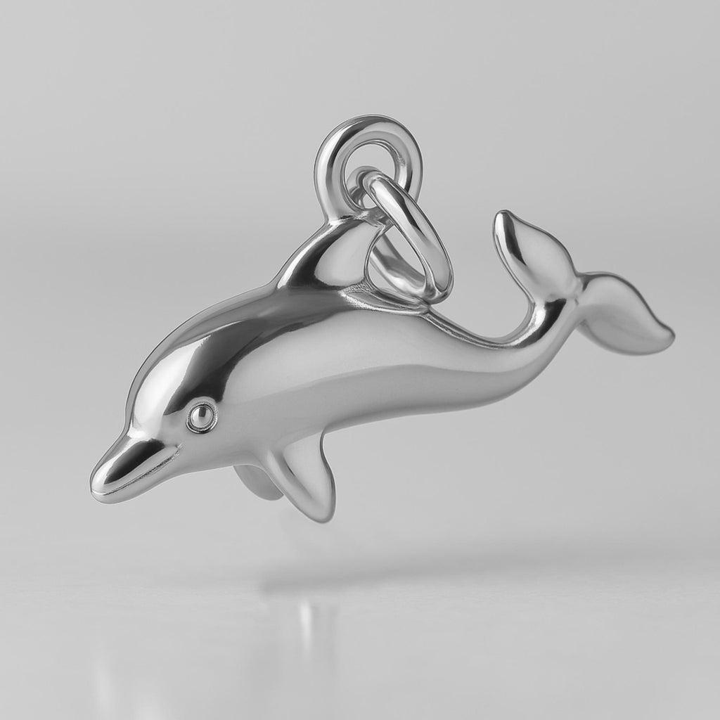 18ct White Gold - Playful Dolphin  Charm