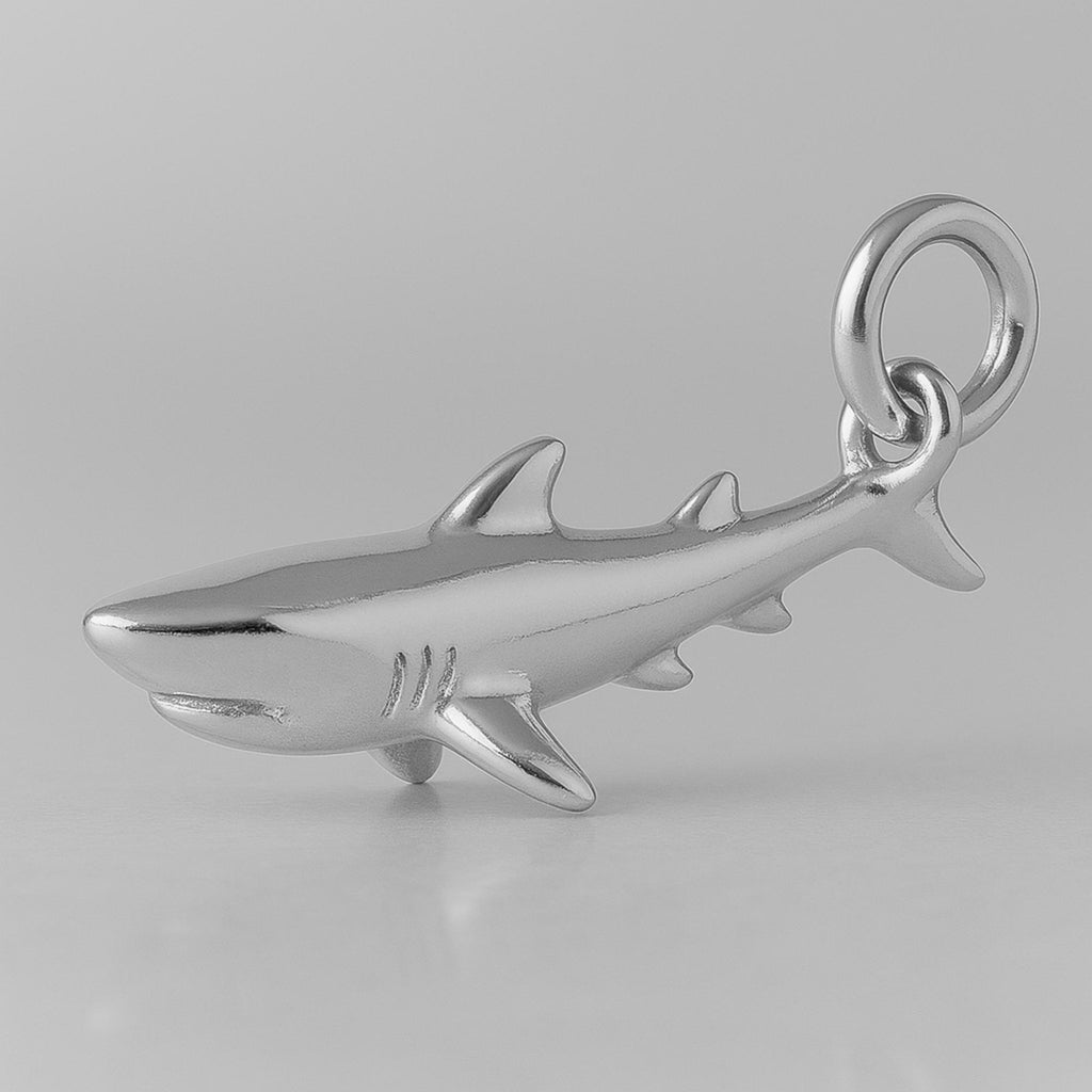 9ct White Gold - Great White Shark Charm