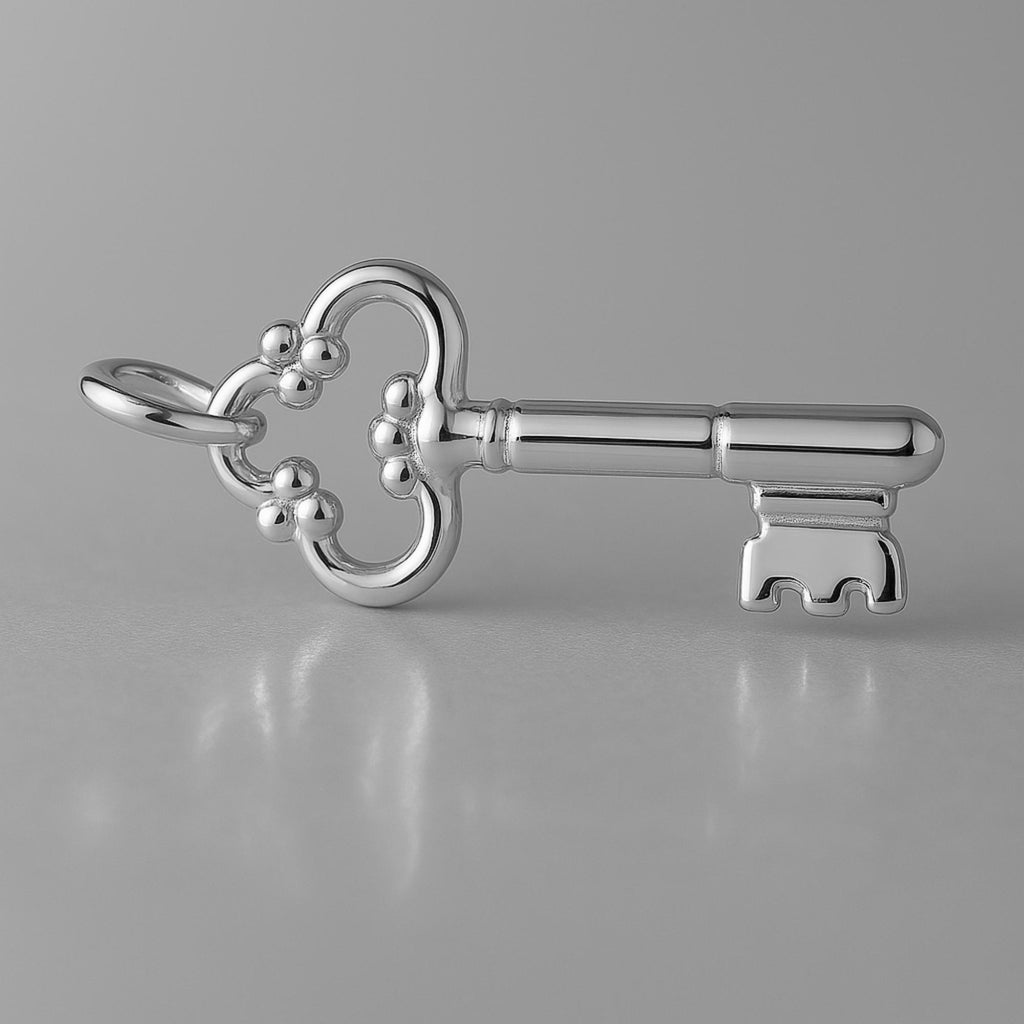 9ct White Gold - Clover Key Charm