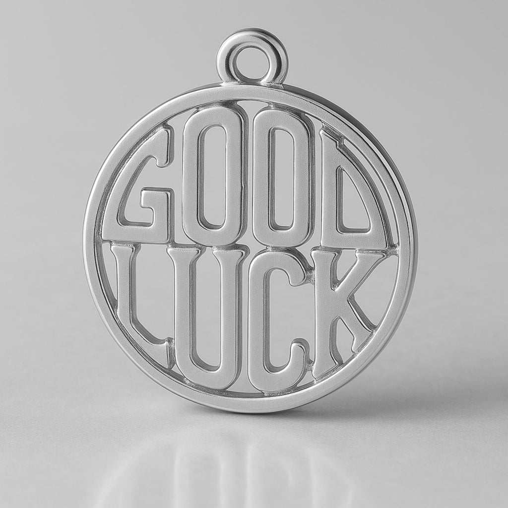 9ct White Gold - GOOD LUCK Openwork Charm