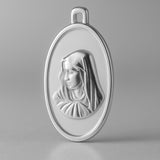 9ct White Gold - Oval Virgin Mary Amulet Charm