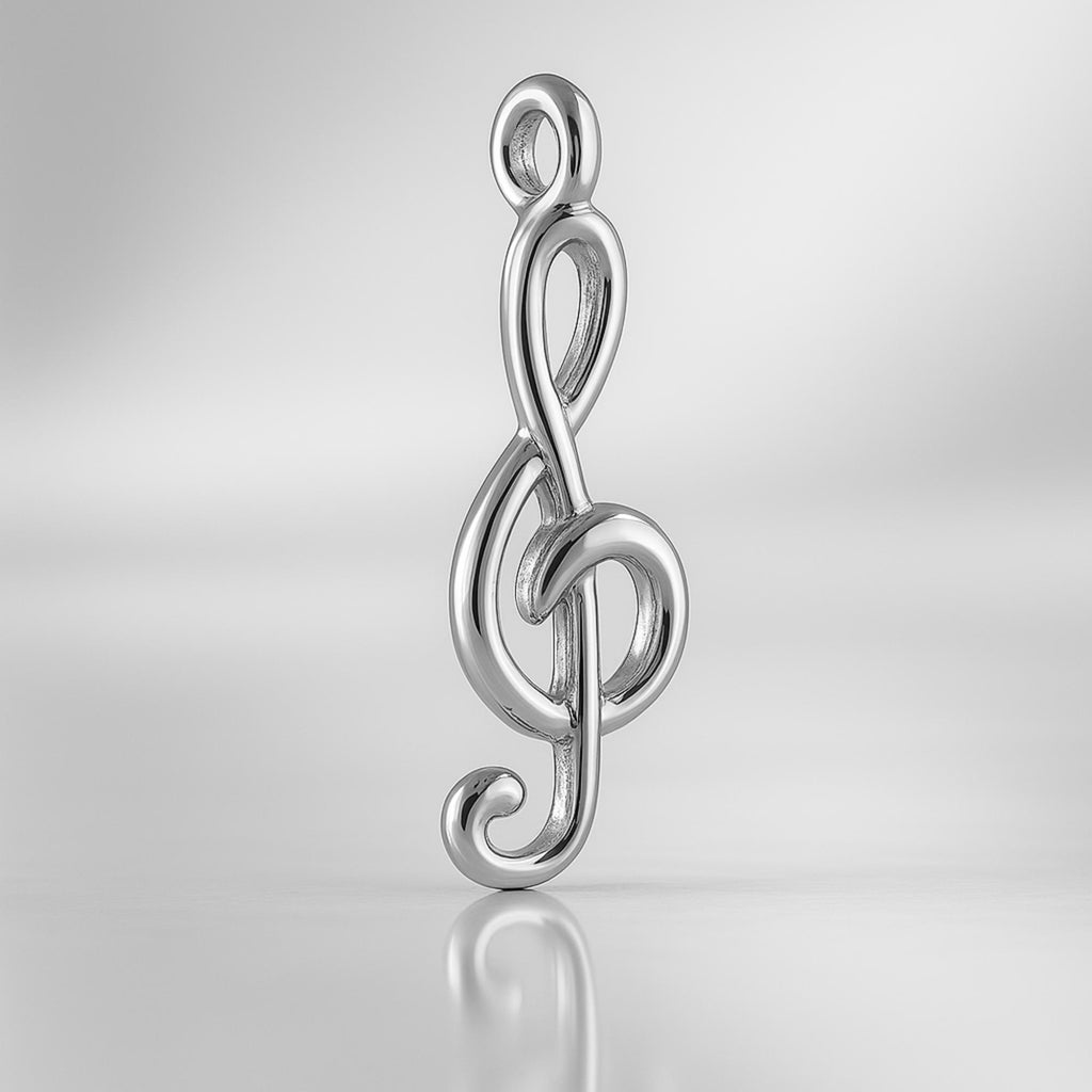18ct White Gold - Sculpted Treble Clef Charm