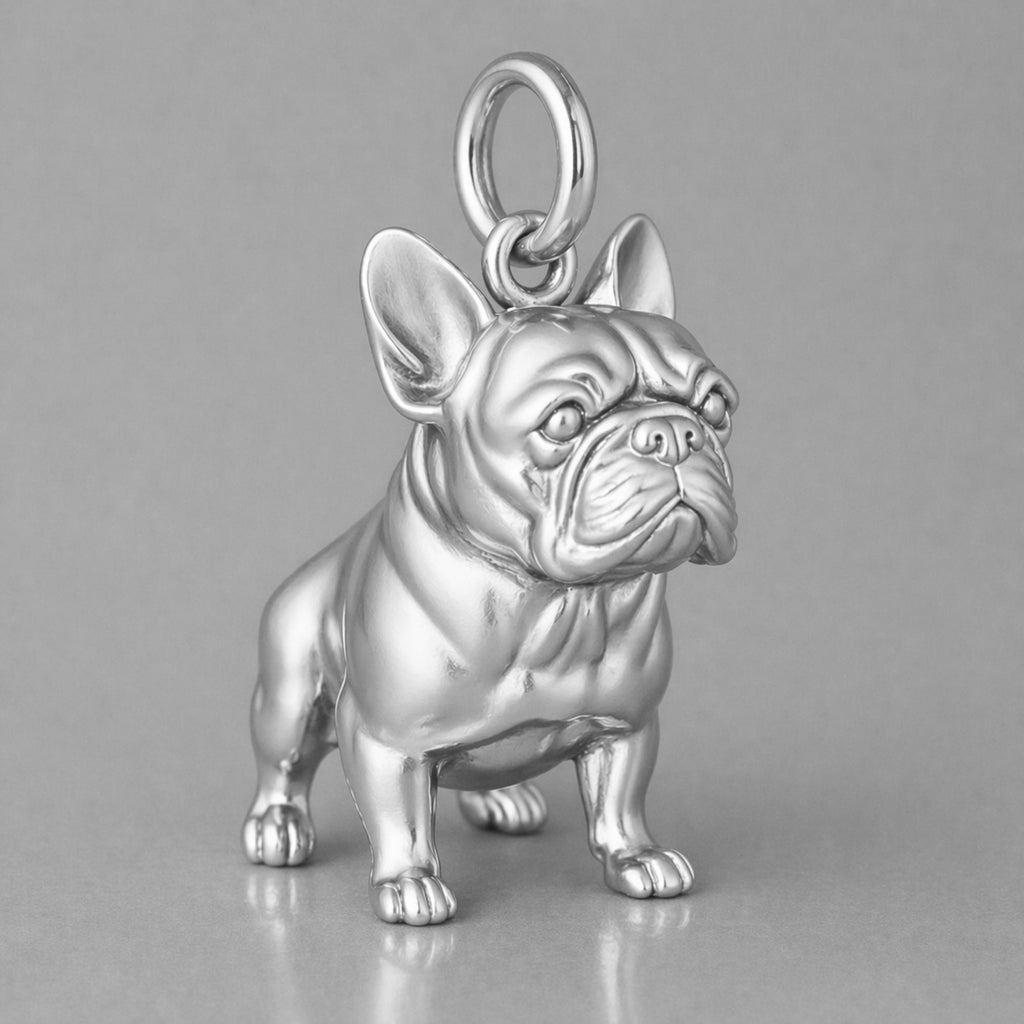 9ct White Gold - French Bulldog Charm