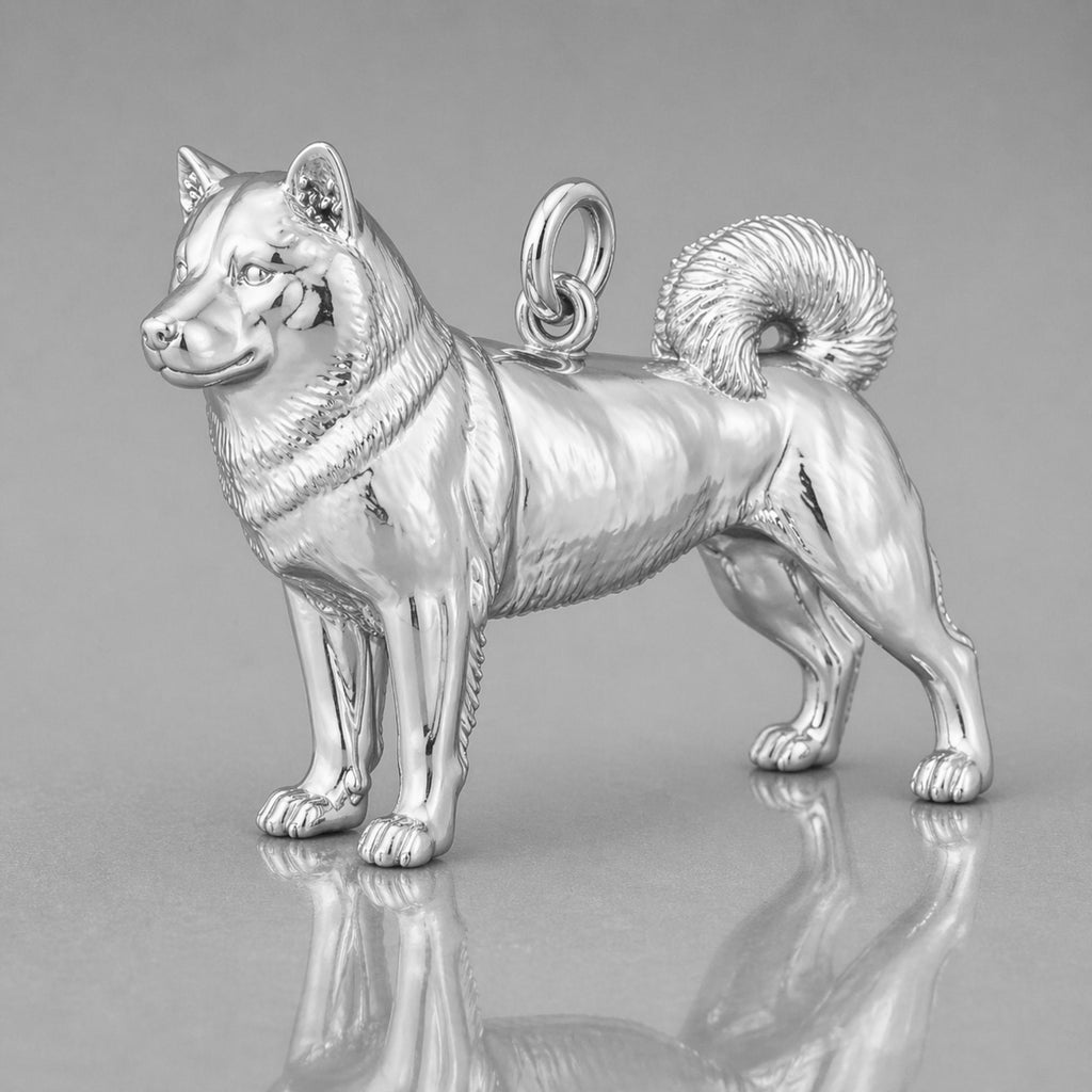 9ct White Gold - Shiba Inu Dog Charm