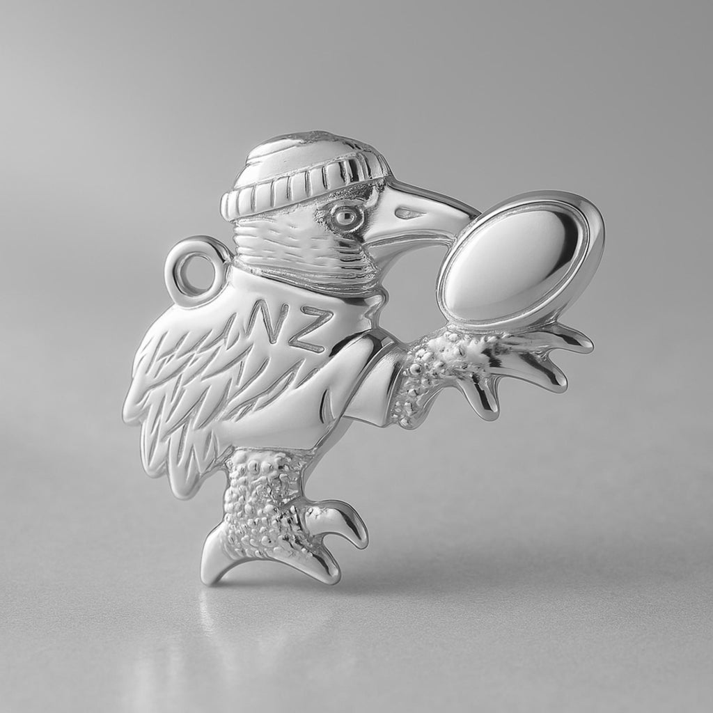 9ct White Gold - NZ Kiwi Rugby Bird Charm